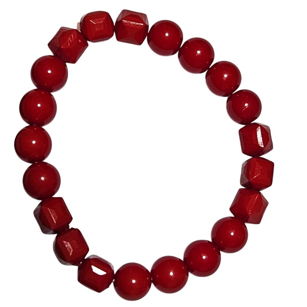 Retro Cherry Red Beaded Stretch Bracelet 50s 80s Fashion Jewelry Women Holiday